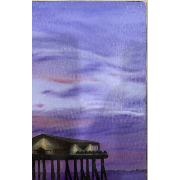 Realism Oil Painting Original Sunset On The Dock 24”x18” Unframed Signed - Picture 5 of 8